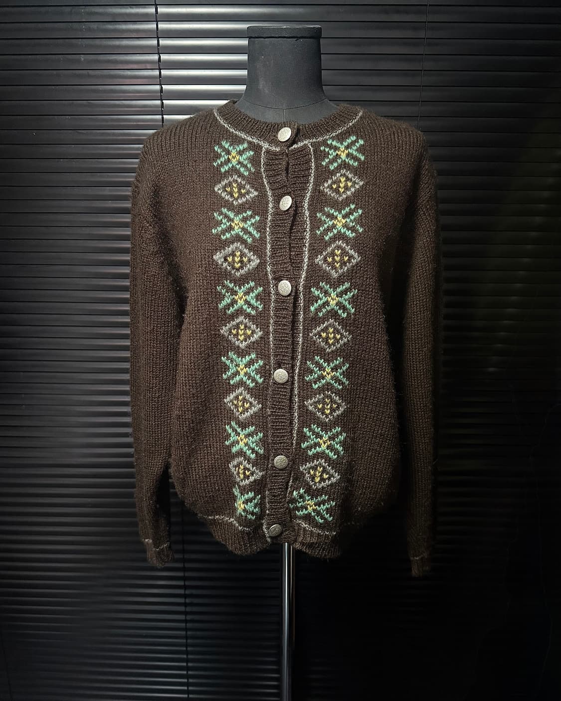 맥그리거 울 브라운 갈색 에스닉 웨스턴 민트 눈꽃 노르딕 가디건 L 일본 상품이미지1