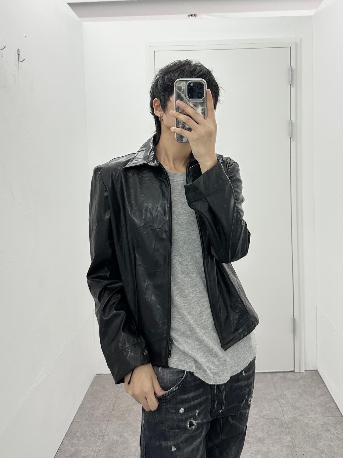 Vintage fake leather 2 way jacket 상품이미지1