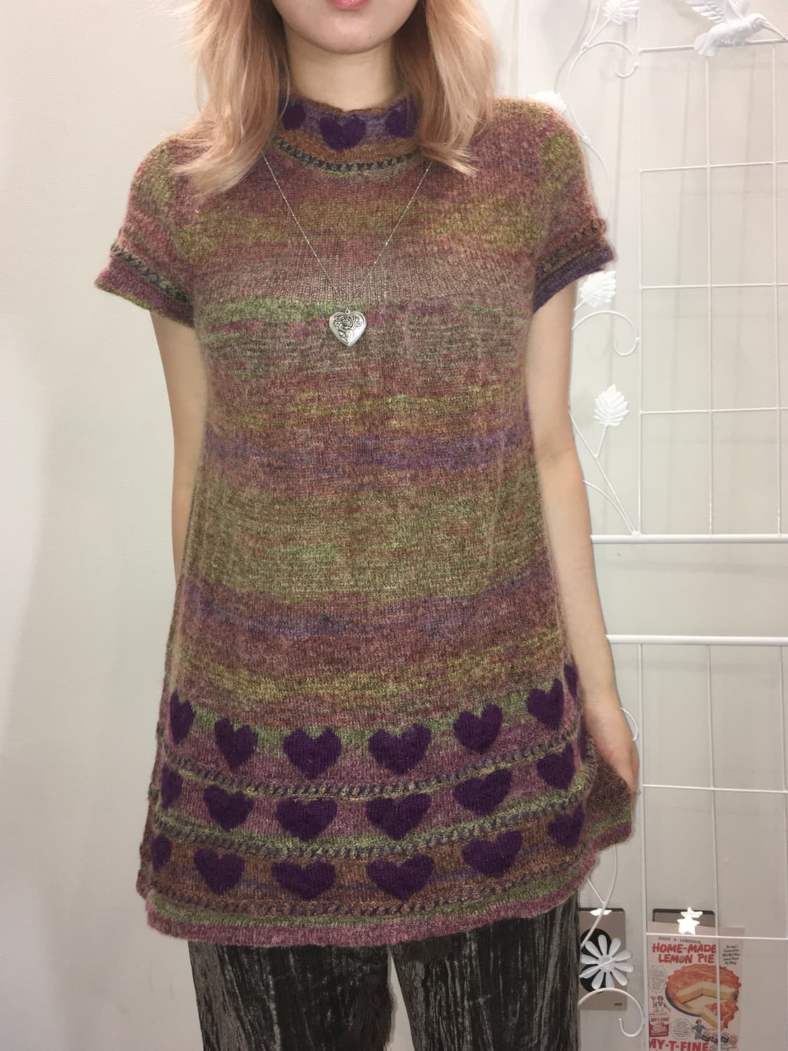 jpn vintage bohemian girl heart knit one 상품이미지4