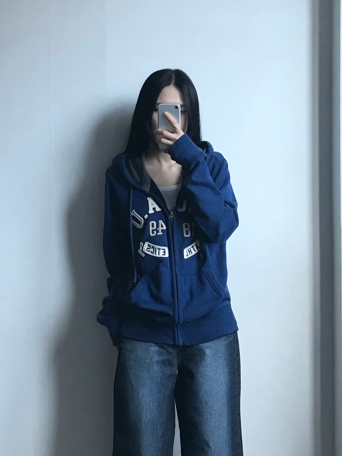 후아유 y2k 와투케 블루 후드집업 상품이미지1