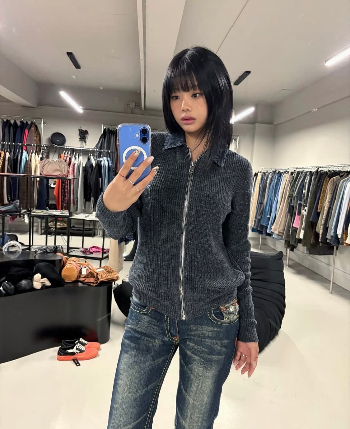 DIESEL denim collar knit zip up jacket  상품이미지1
