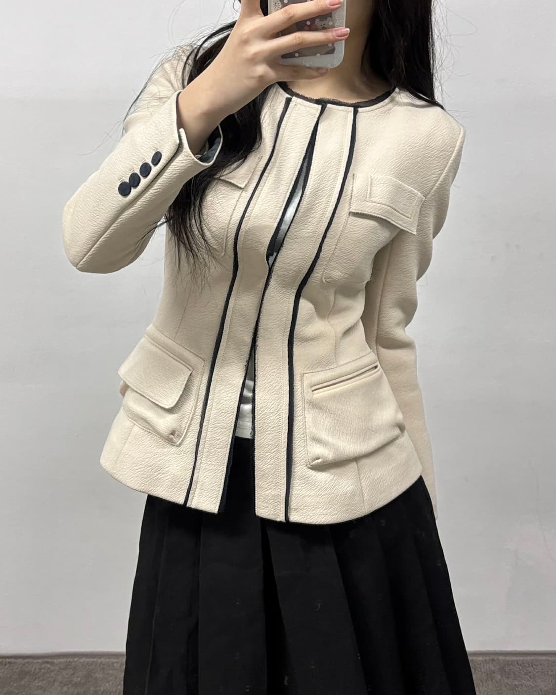 [S] 타임 TIME 포스트모던 한섬 베이지 카라리스 멀티포켓 자켓 상품이미지4