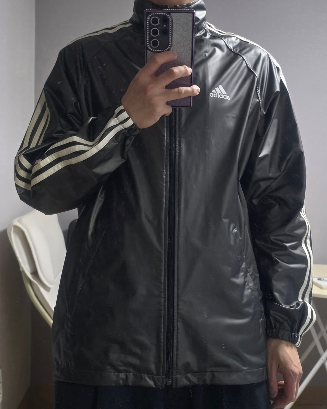 Adidas 아디다스 유광 블랙 삼선 바람막이 105 상품이미지2