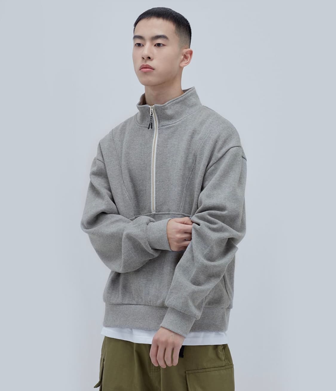 [L] 사운즈라이프 하프 집 풀오버 맨투맨 멜란지그레이 상품이미지8