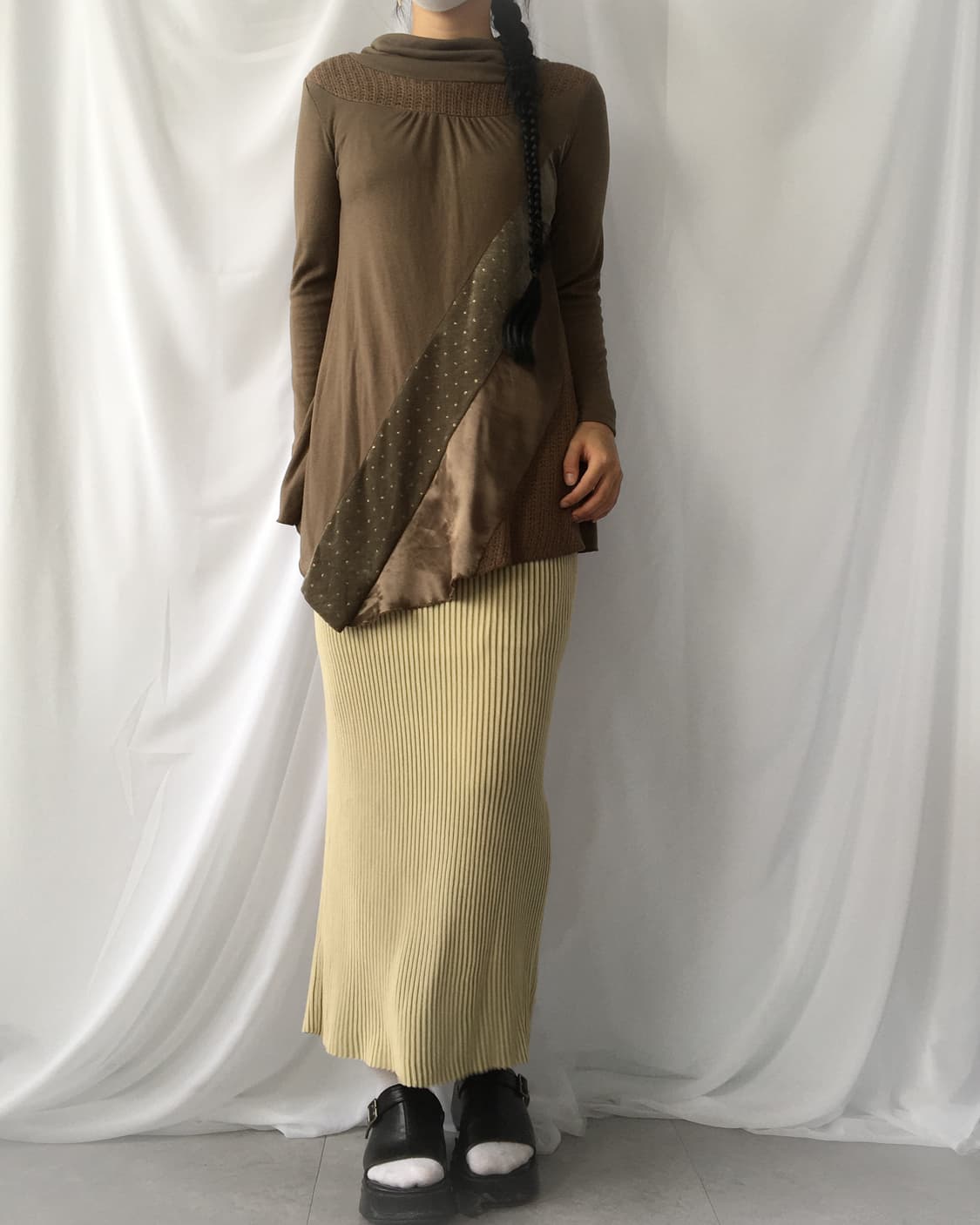 Patch work unbalanced high neck sleeve 상품이미지9