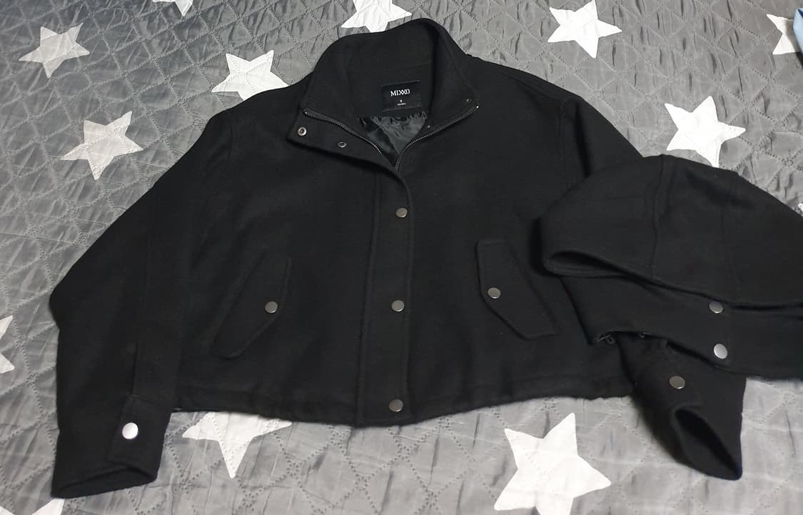 미쏘 세미크롭 울혼방 후드 점퍼 블랙 (S) 상품이미지2