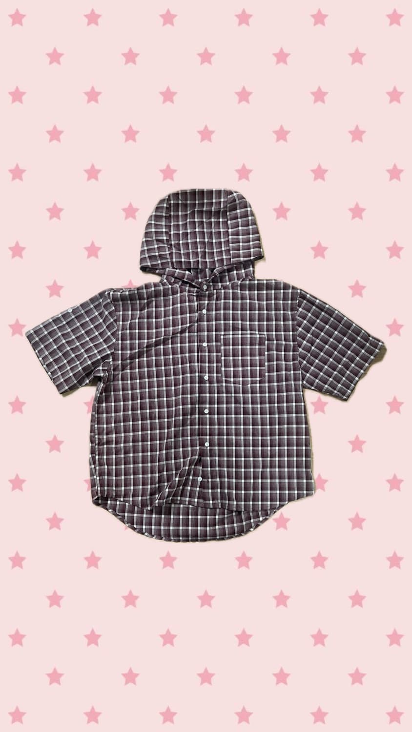 버튼 후드 체크 하프 셔츠 상품이미지1