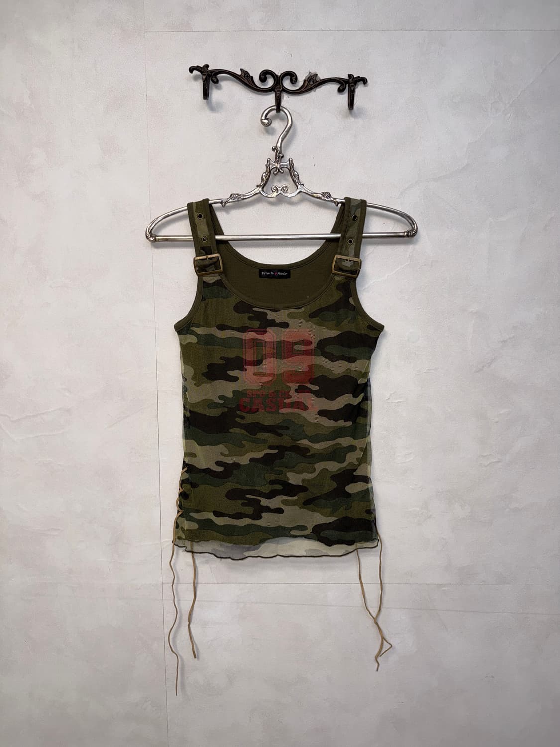 Khaki camouflage mesh laceup sleeveless 상품이미지1