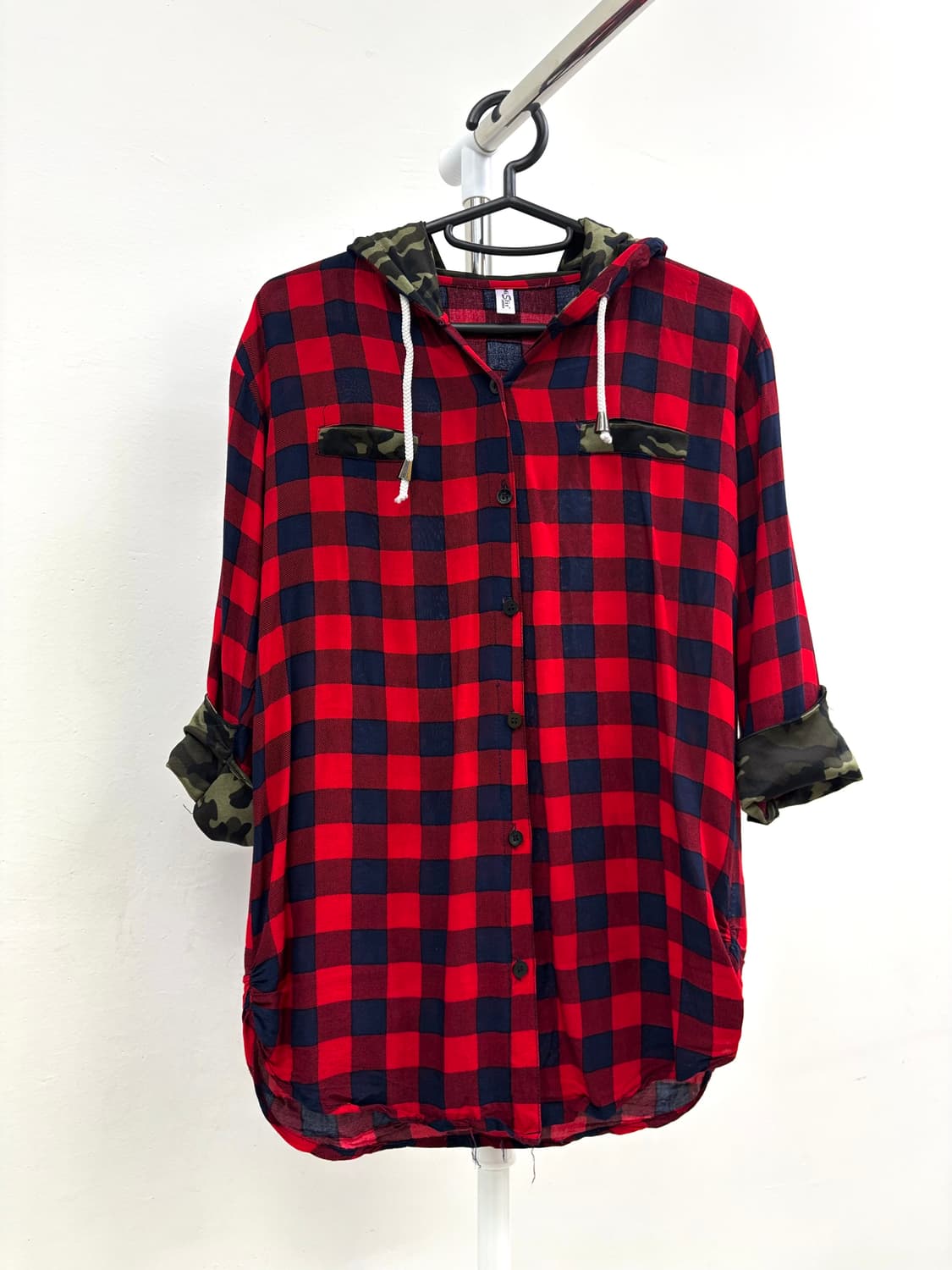 빈티지 체크 카모 후드 셔츠 y2k 상품이미지4