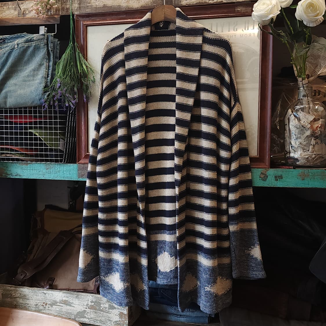 폴로 랄프로렌 가디건 웨스턴 스트라이프 나바호 오픈 롱 가디건 F 상품이미지2