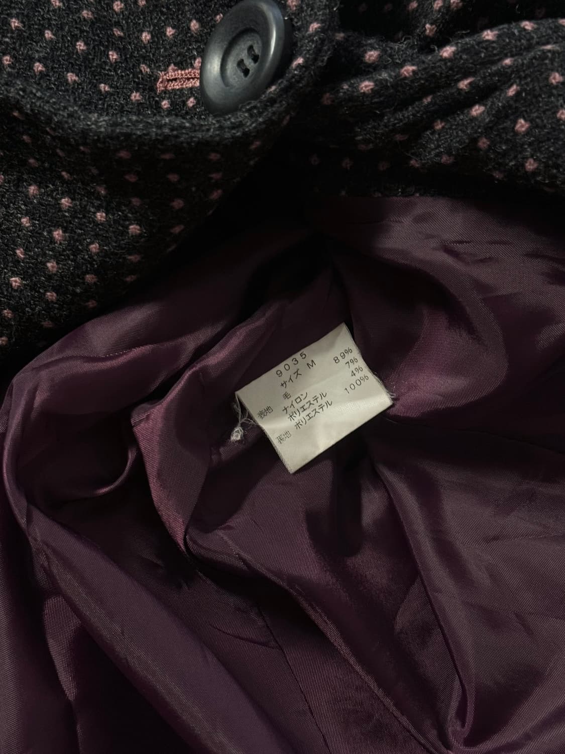 핑크 미니 도트 패턴 울 블렌디드 코트 상품이미지5