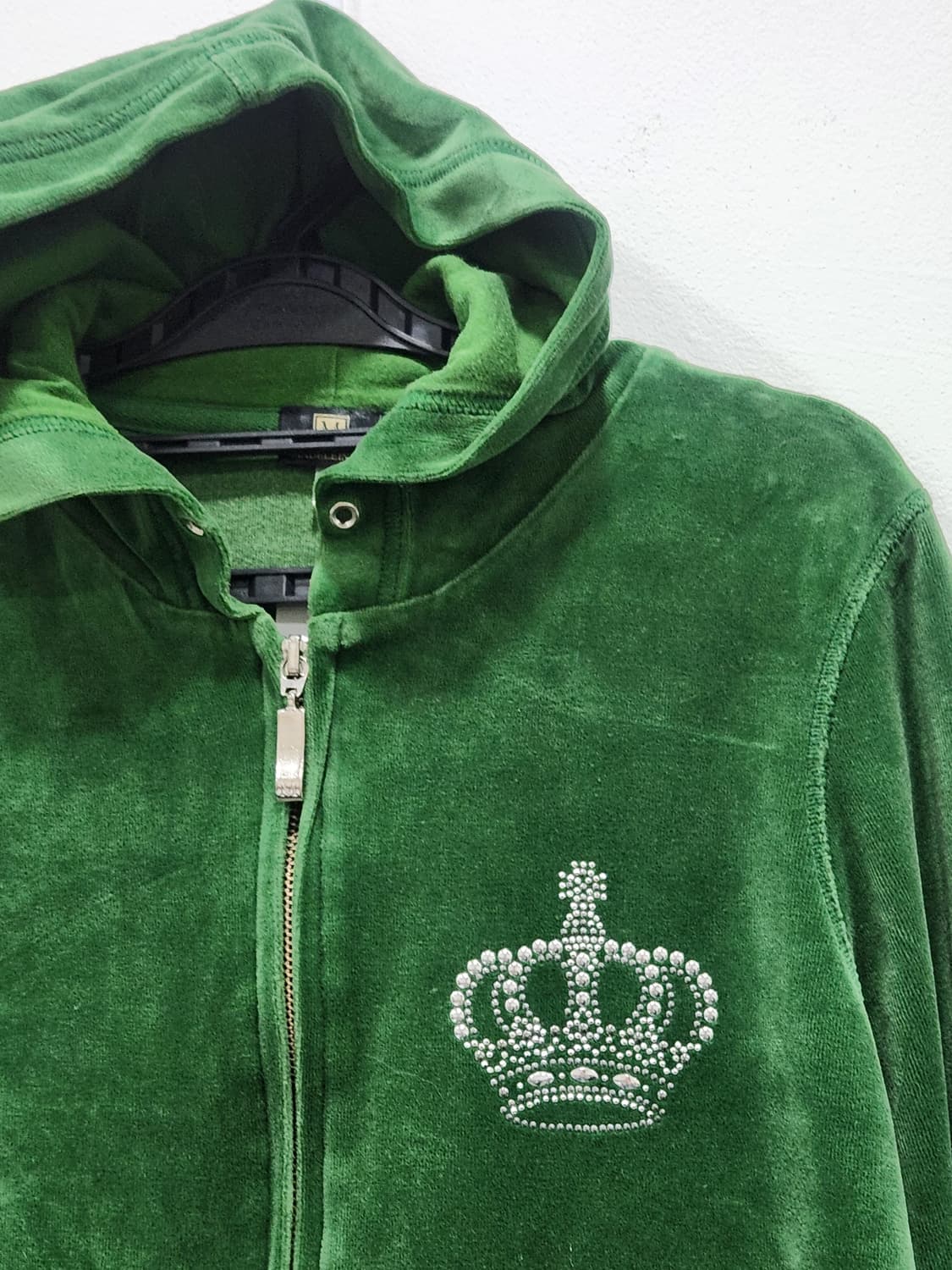 [M] 메들린 벨벳 왕관 큐빅 후드집업 M 그린 상품이미지3