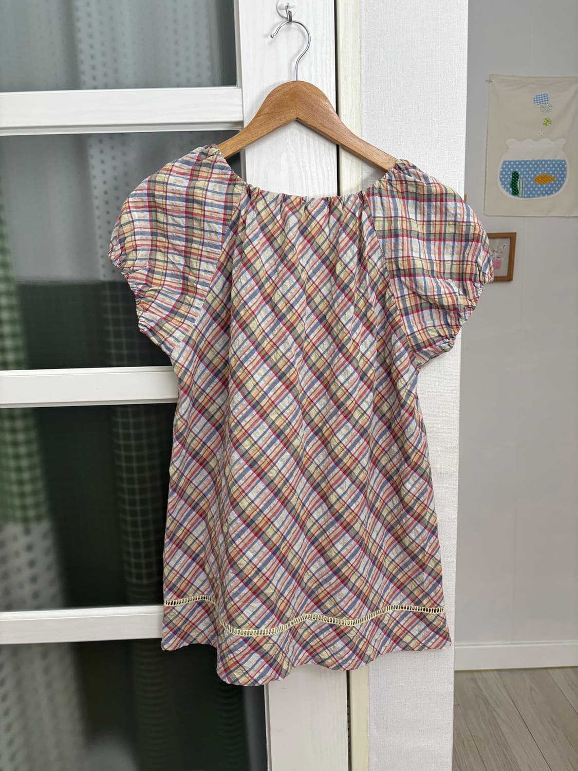 다채색 체크 반소매 블라우스 상품이미지5