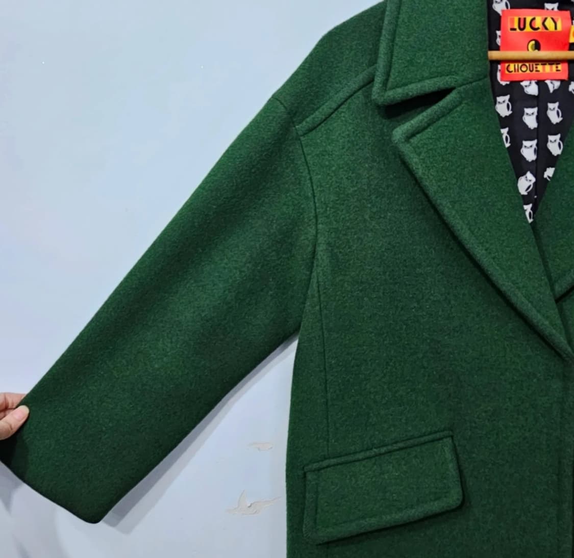 럭키슈에뜨 그린 오버핏 울 코트 ~44반 상품이미지6