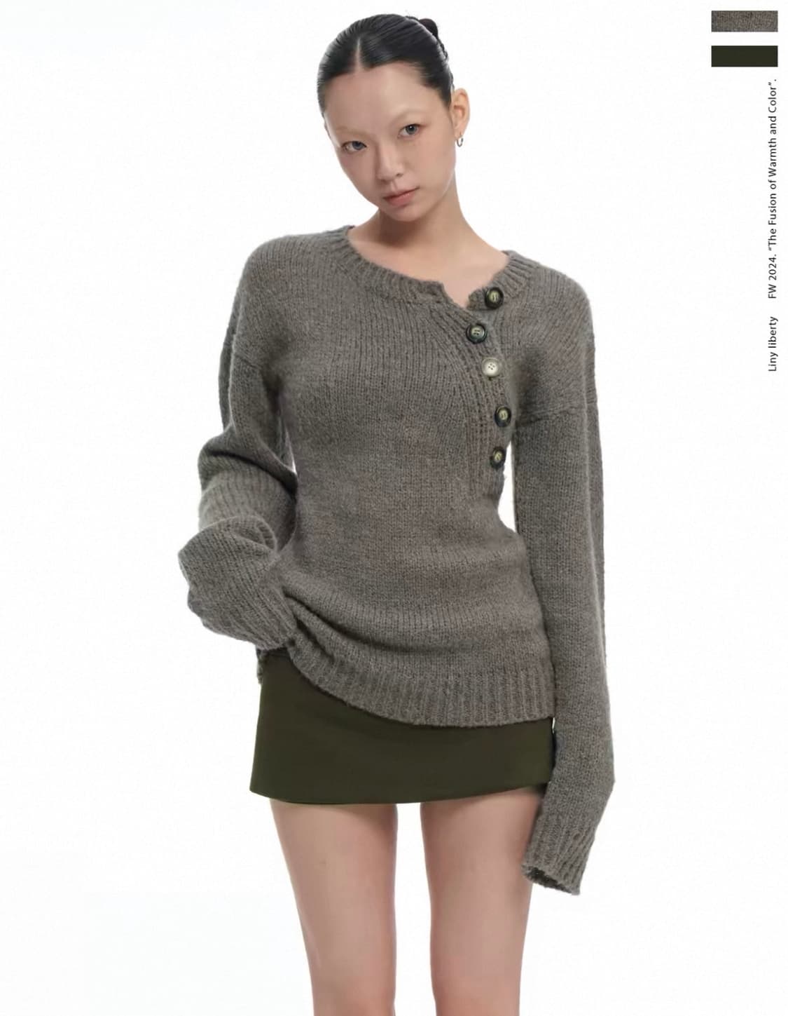 LINY LIBERTY 사선 버튼 니트 상품이미지1