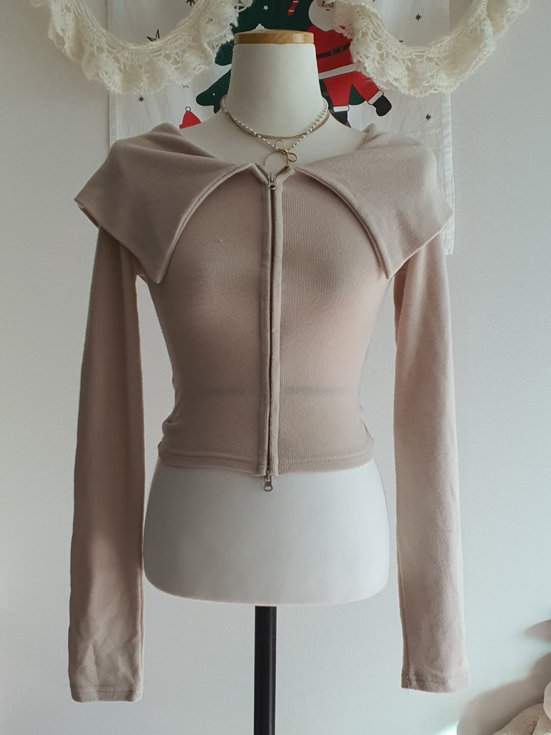 [빈티지] 오프숄더 집업 니트 가디건 상품이미지1