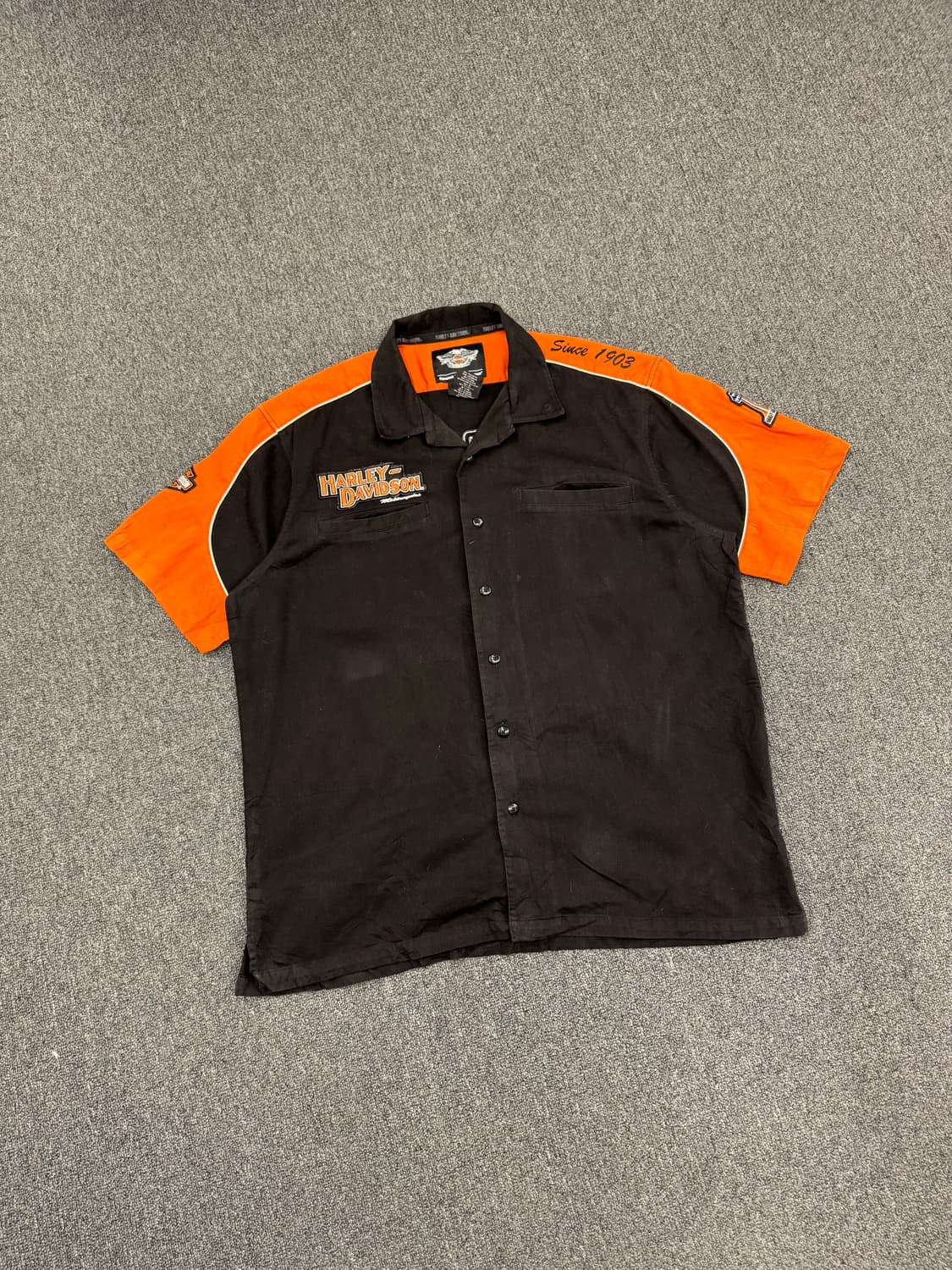 XL)할리데이비슨 빈티지 코듀로이 자수 로고 반팔 셔츠 상품이미지2