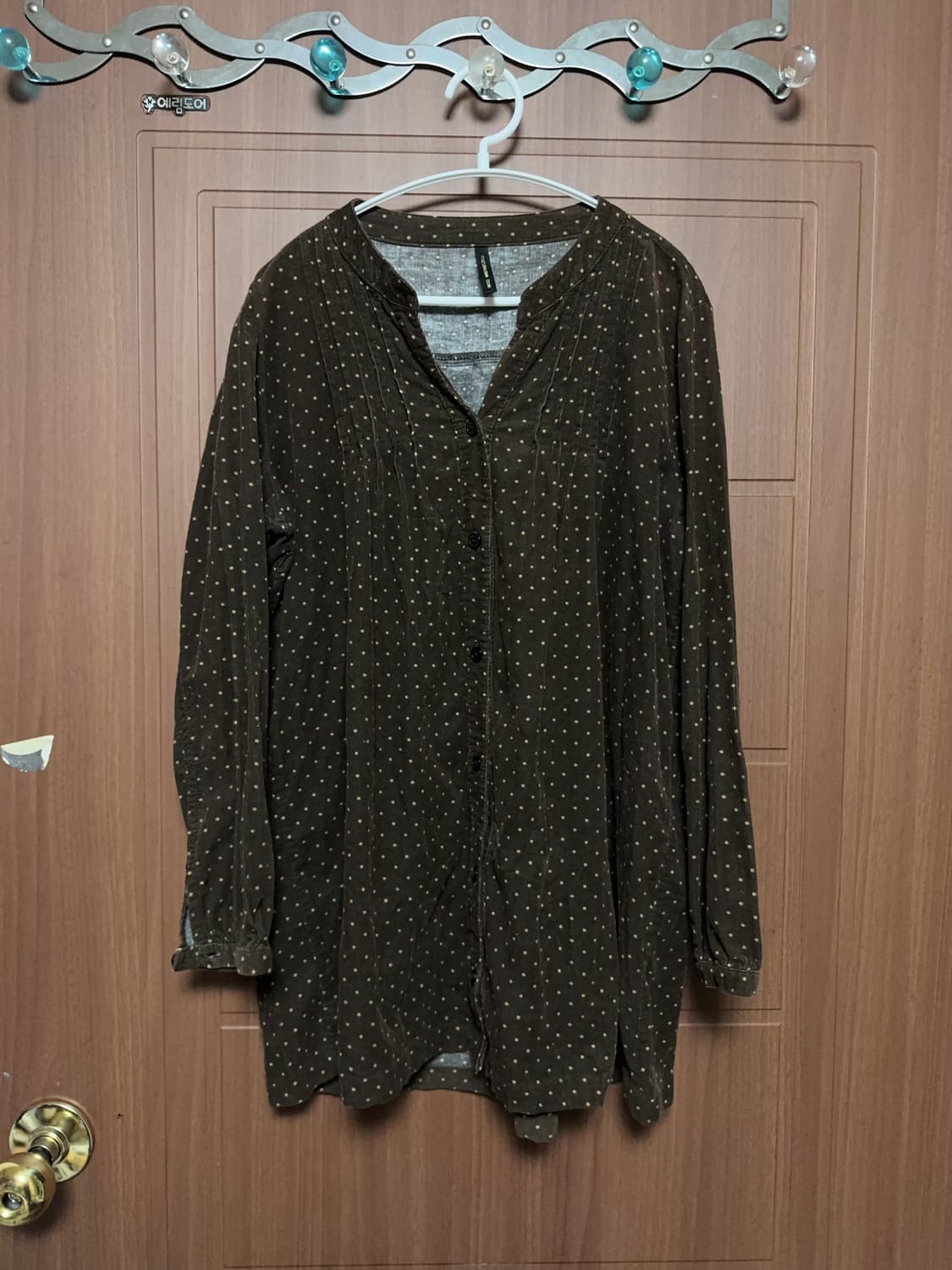 모리걸 하구미 일본 빈티지 브라운 코듀로이 잔도트 긴팔 블라우스 상품이미지1