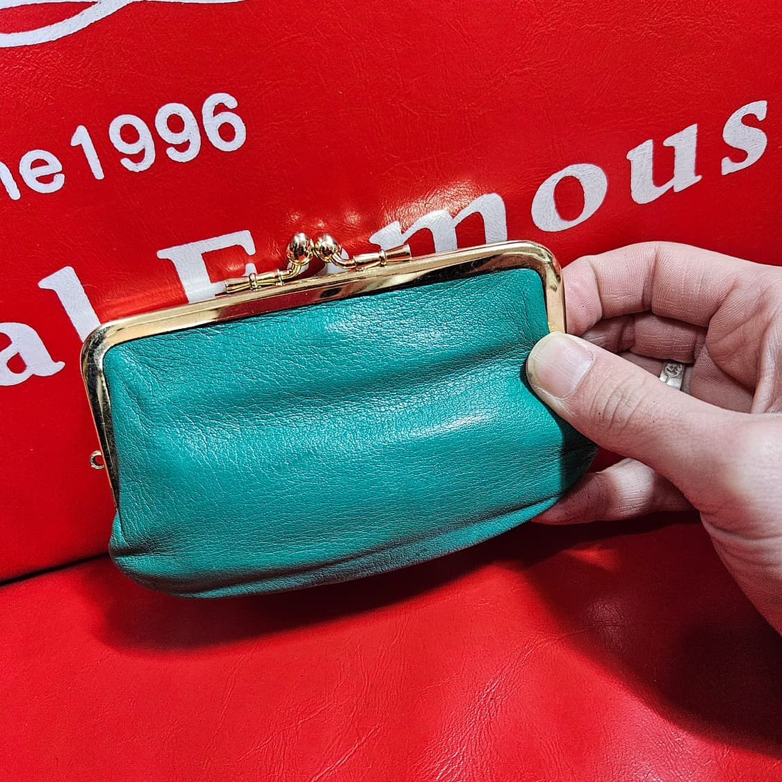 빈티지(Vintage) 그린 플라워 골든 가죽 미니 코인 지갑 상품이미지3