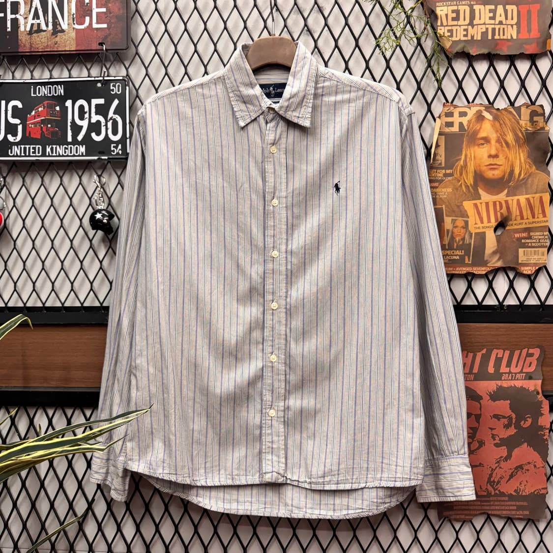 폴로 랄프로렌 스트라이프 긴팔 셔츠 네이비 포니 로고 포인트 그레이 상품이미지1