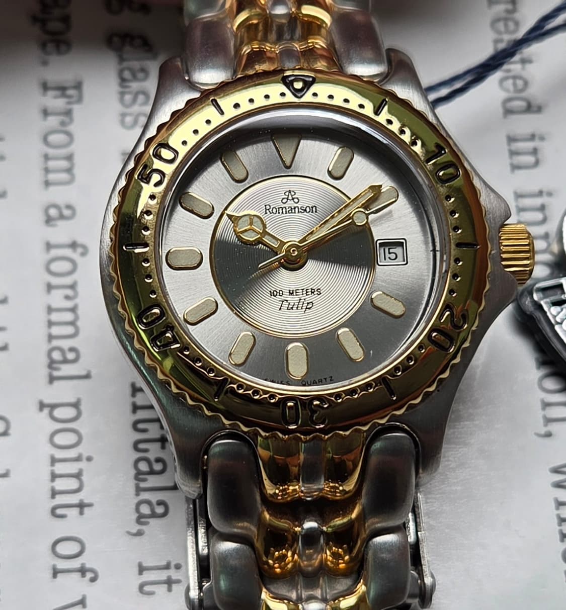 데드스탁] 빈티지 로만손 튤립 그레이판 벤츠핸즈 다이버쿼츠 여성용  상품이미지1