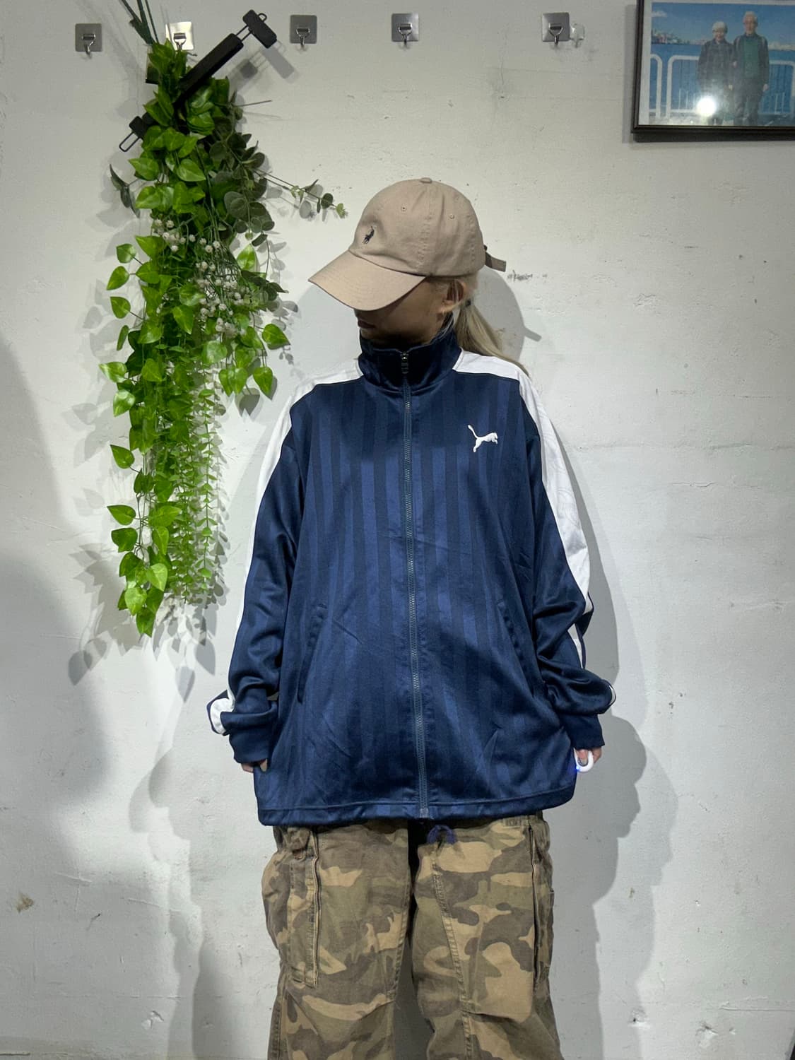 푸마 네이비 빅 로고 화이트 사이드 라인 트랙탑 져지 L 상품이미지2