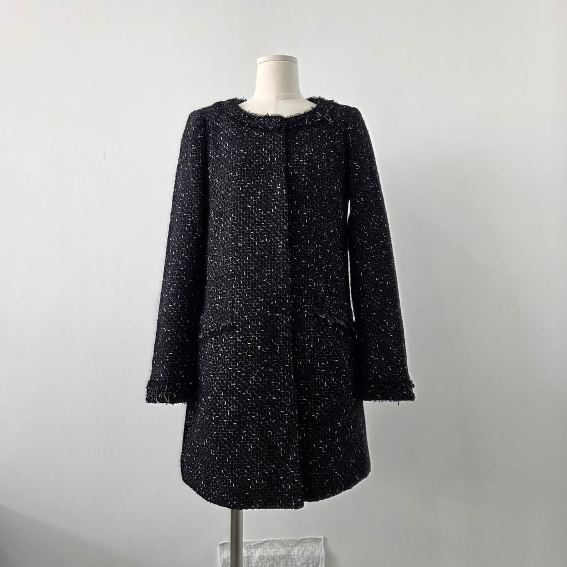 재팬 유니클로 울컬렉션 블랙 트위드 노카라 코트 상품이미지1