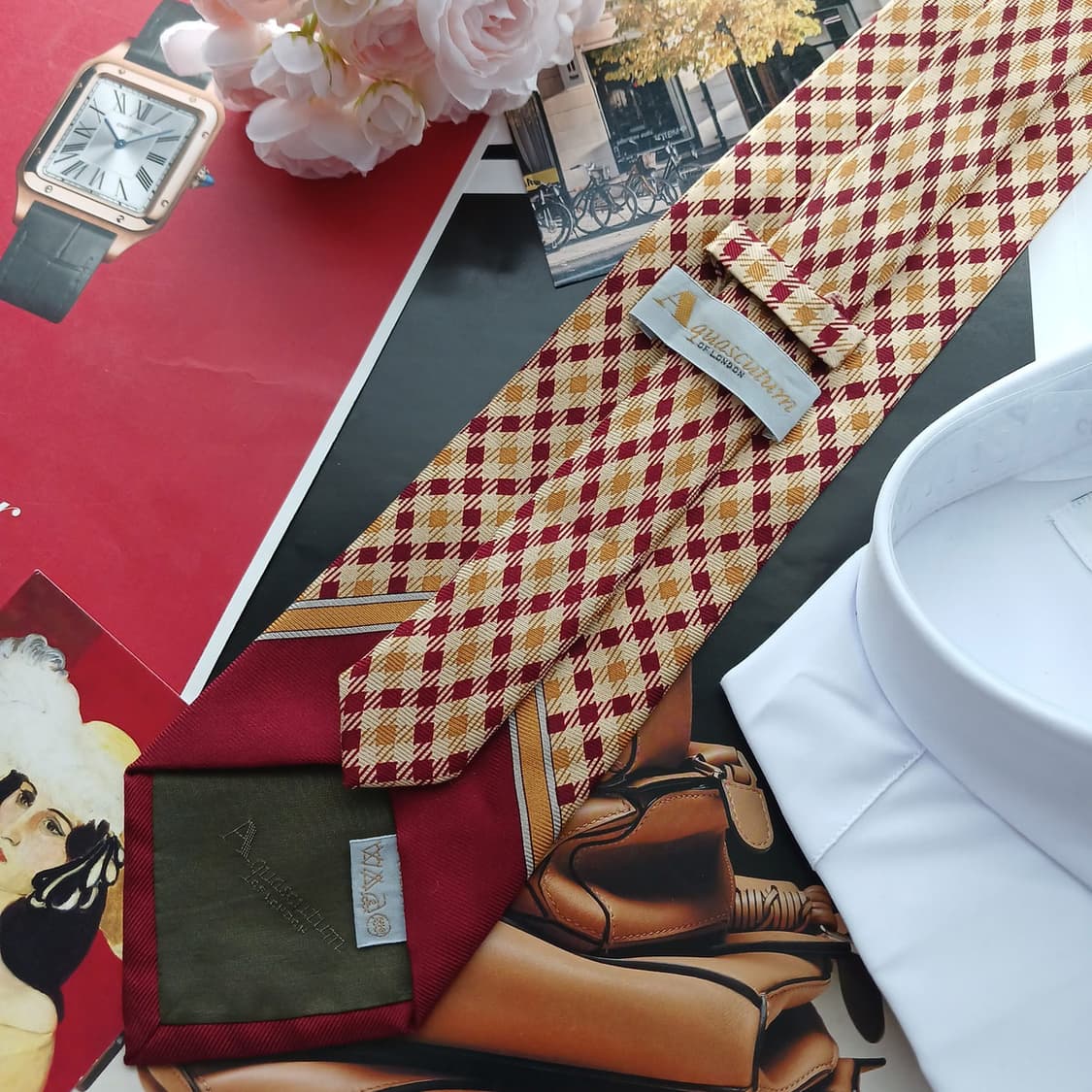 아쿠아스큐텀 실크 버건디 다이아 넥타이 9.8cm A등급  A18777
 상품이미지4