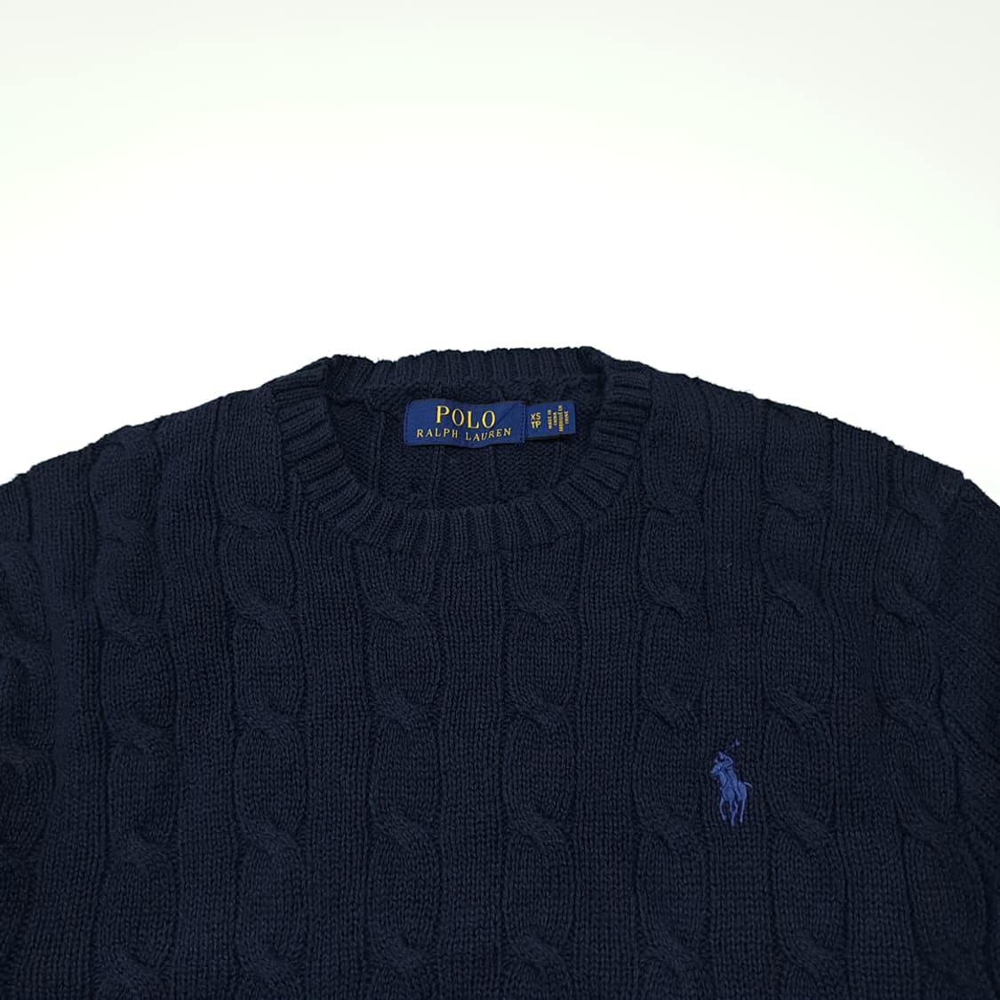CL386 XS 폴로 코튼 케이블 크루넥 네이비 니트 스웨터 상품이미지2