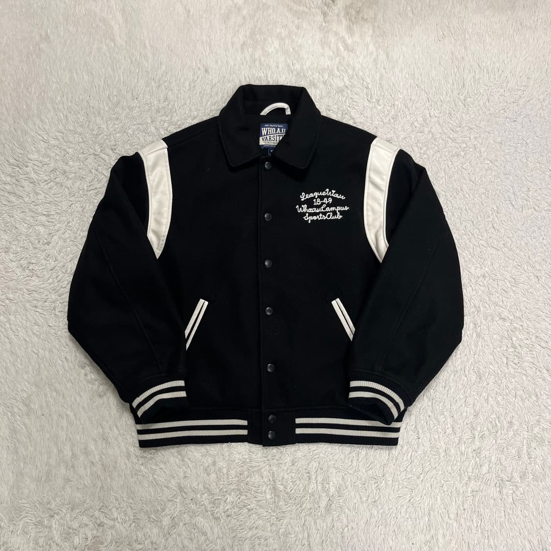 Who.A.U black varsity jacket  상품이미지4