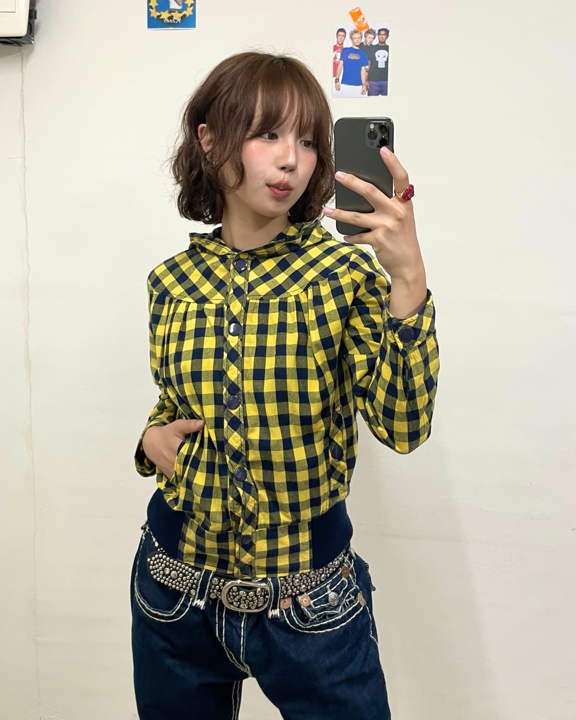 Yellow Tartan Checkered Hoodie Jacket 상품이미지1