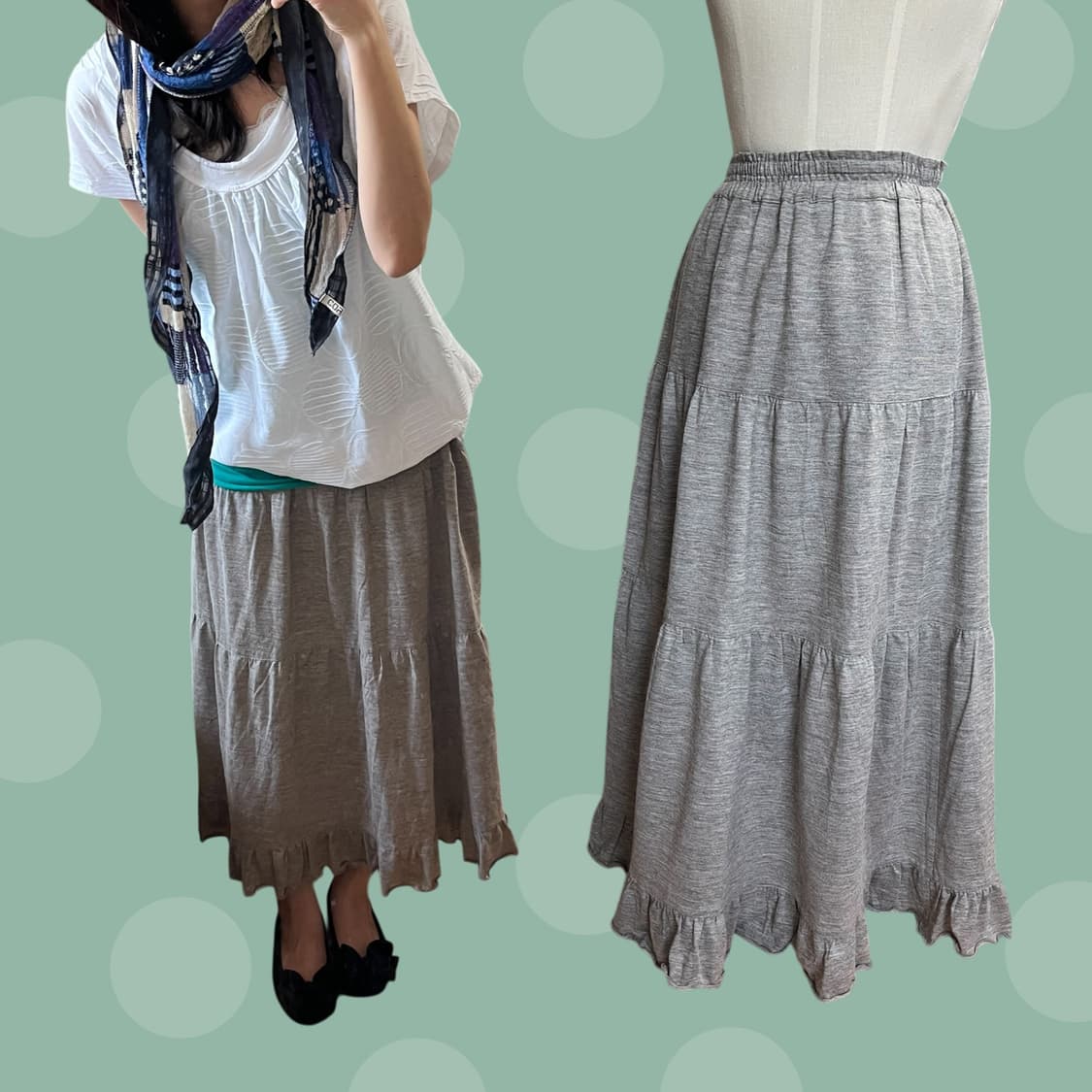 빈티지 그레이 프릴 캉캉 롱스커트 상품이미지1