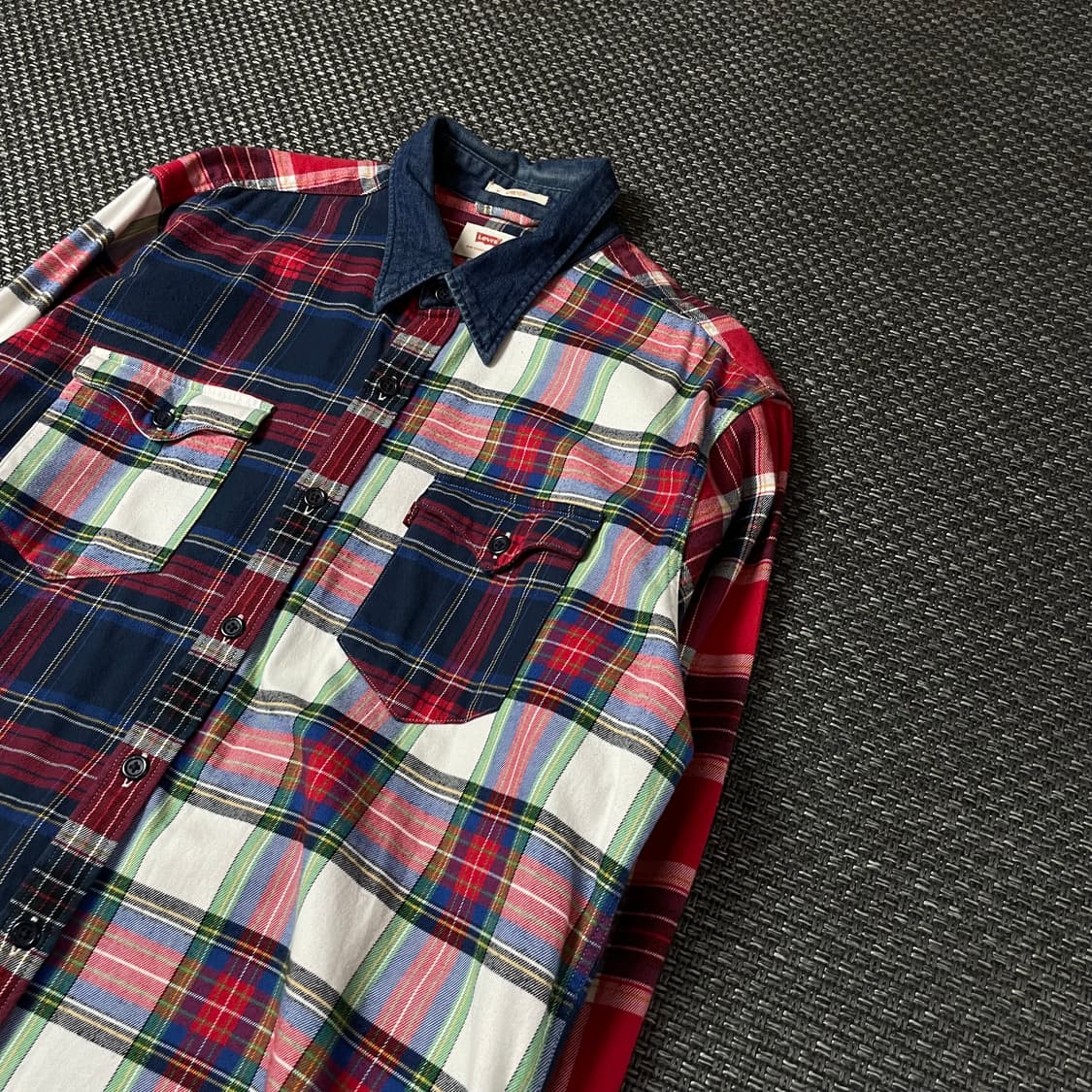 리바이스 블루 레드 멀티배색 투포켓 체크 긴팔 셔츠 M  상품이미지5