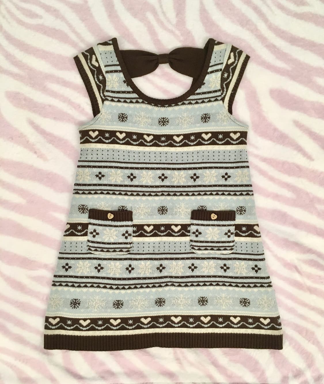 베이비블루 초코 눈꽃 리본 니트 탑 라떼갸루 노르딕 상품이미지1