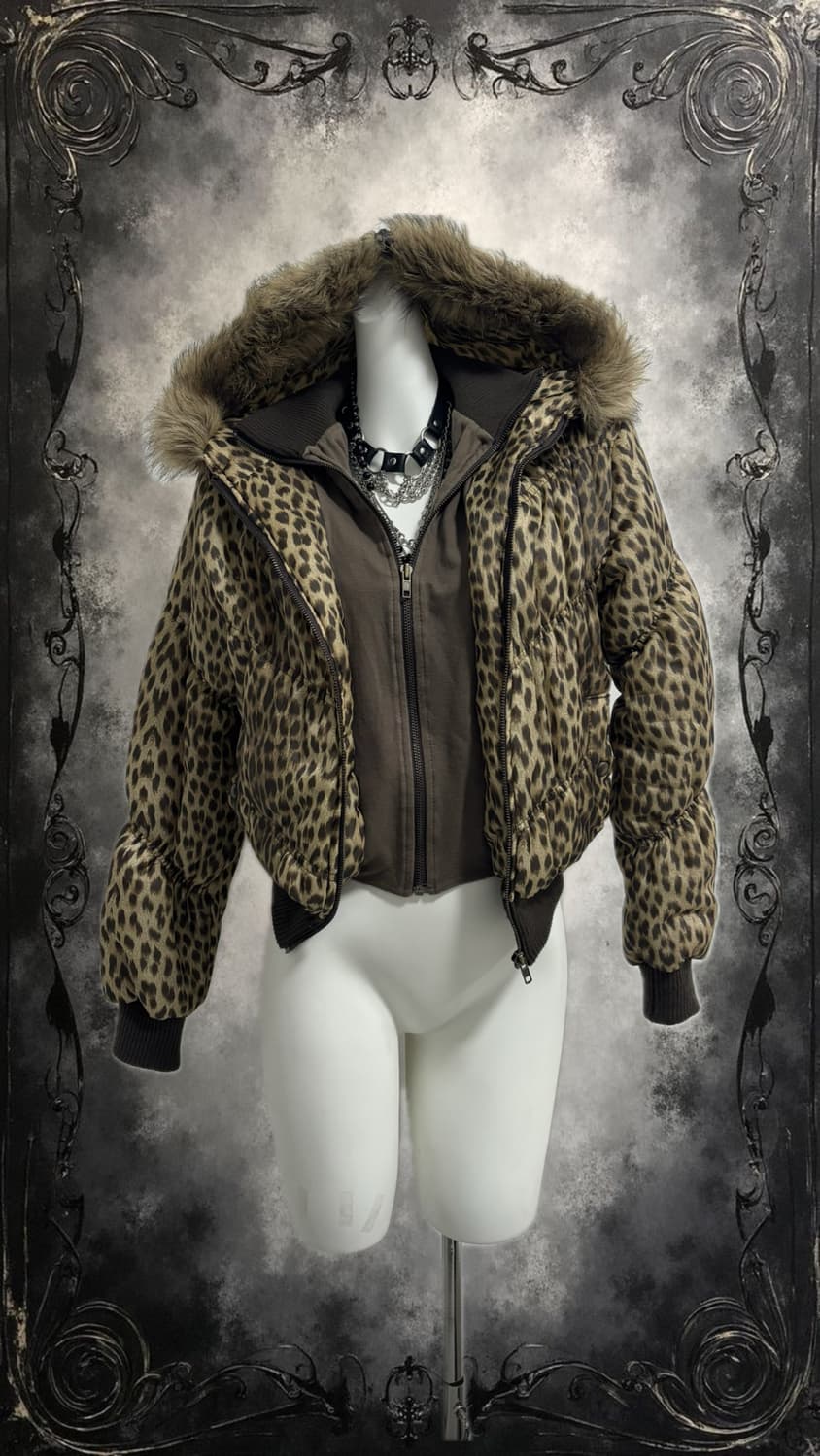 leopard-2way zip-up padded coat 상품이미지2