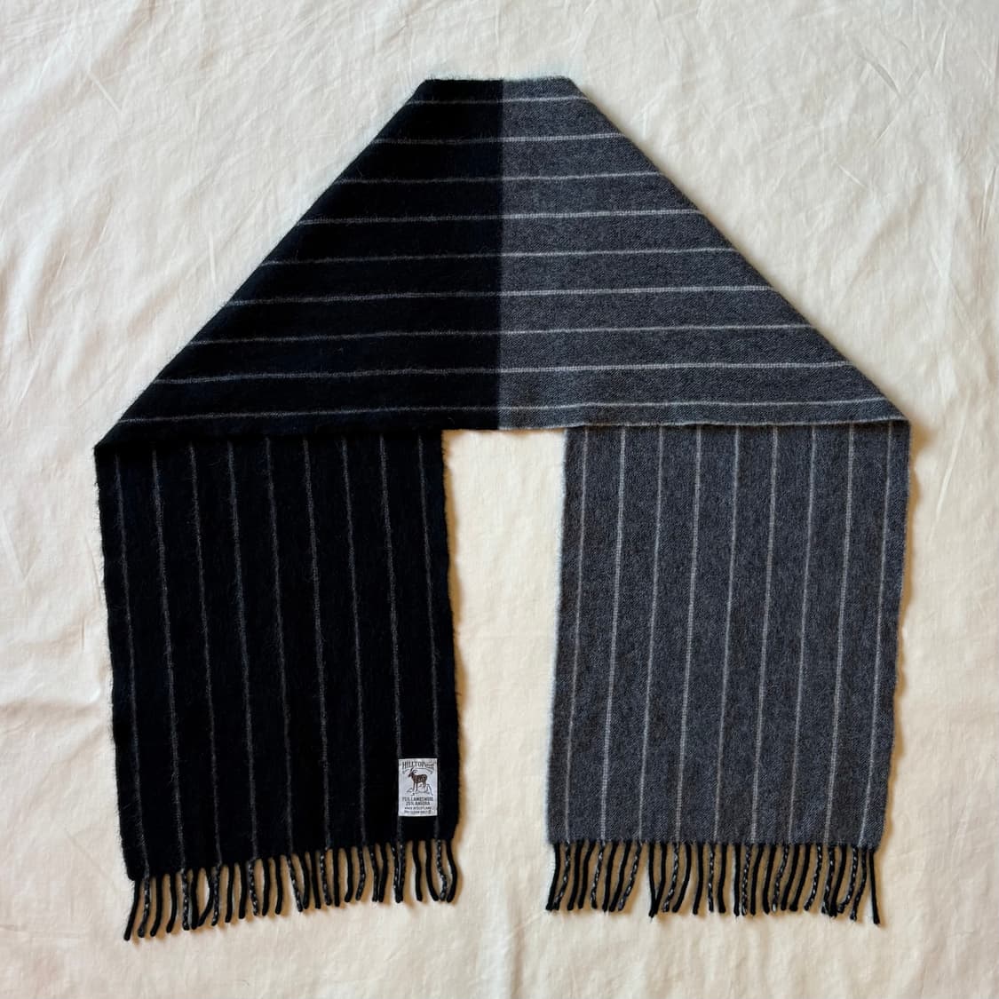 Scotland 울 앙고라 블랙 그레이 스트라이프 머플러 상품이미지4