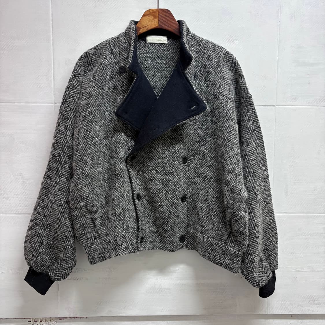 90s 울혼방 더블 헤링본 오버핏 봄버 자켓 상품이미지3