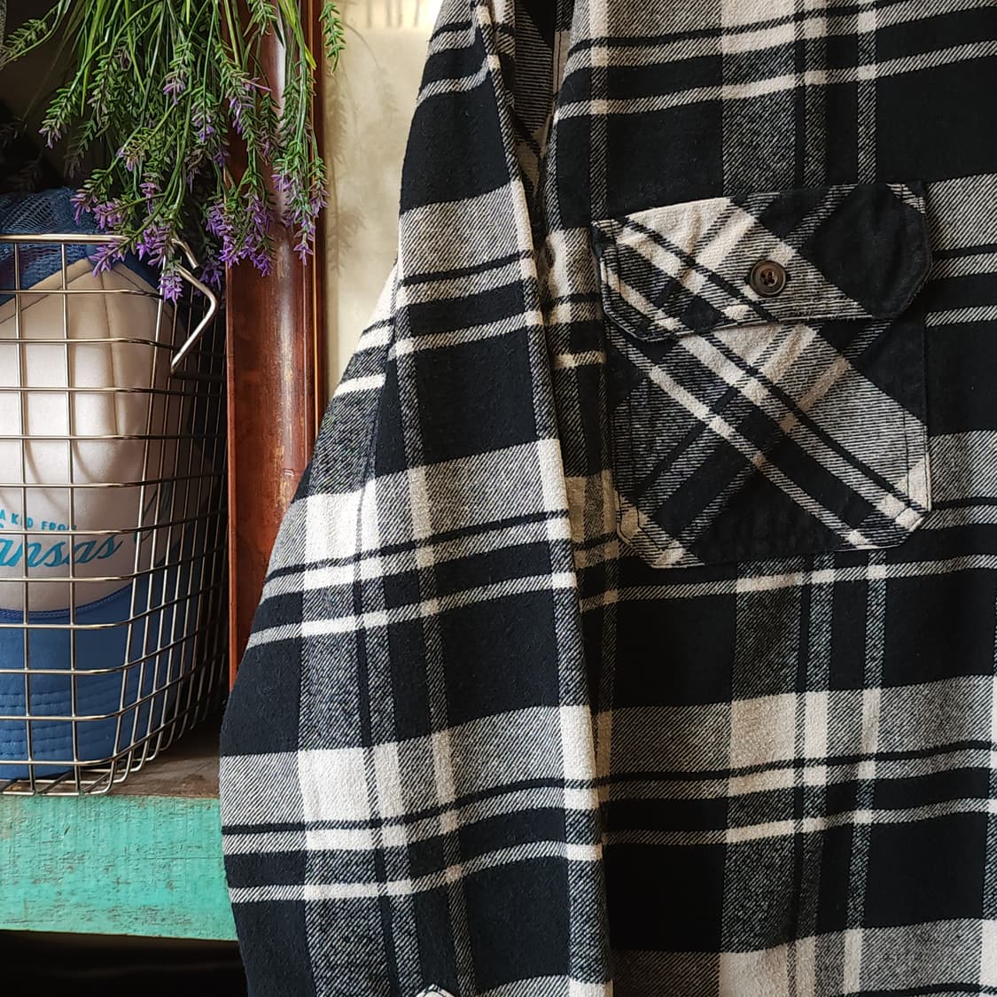 90s 아메리칸 빈티지 체크셔츠 헤비 플란넬 워크셔츠 다크 그린 xl 상품이미지5