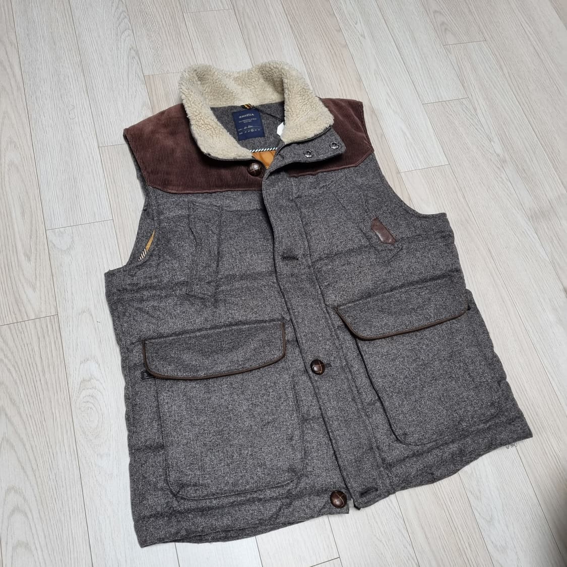 새제품100 지오지아 코듀로이 패치 헌팅 울패딩 조끼 베스트 빈티지 상품이미지3