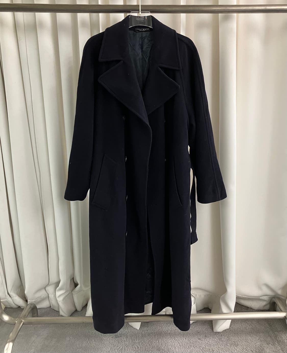  휴고 보스 네이비 버진 울 더블 브레스티드 롱코트  상품이미지1