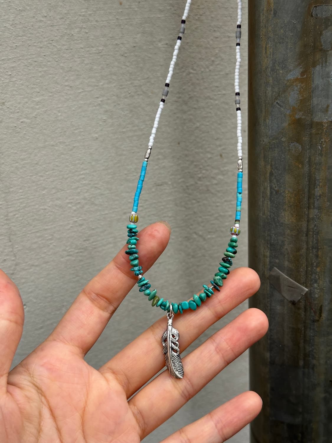 Feather 925 Silver Pendant Turquoise Bea 상품이미지2