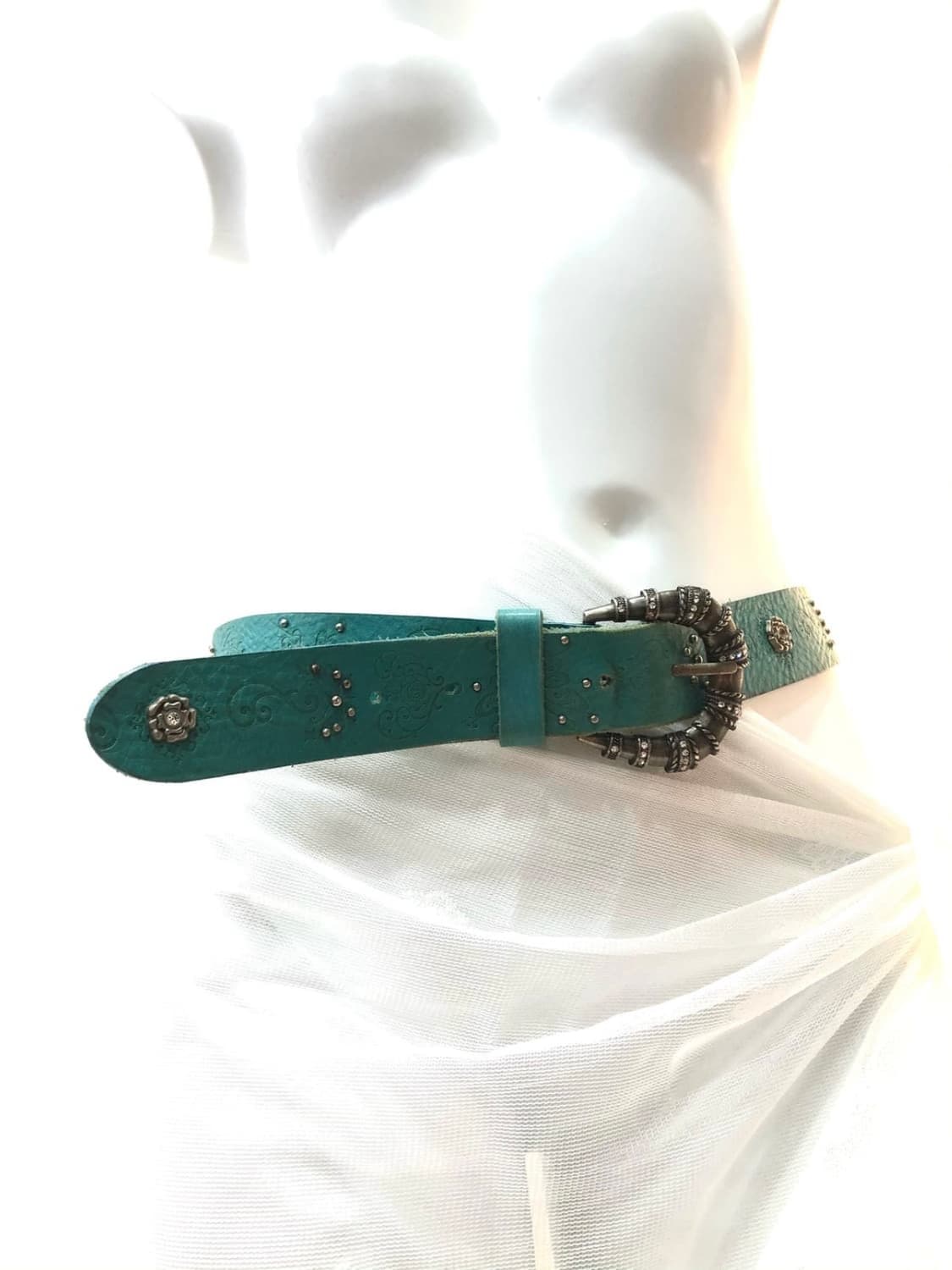 teal western buckle leather belt 상품이미지3