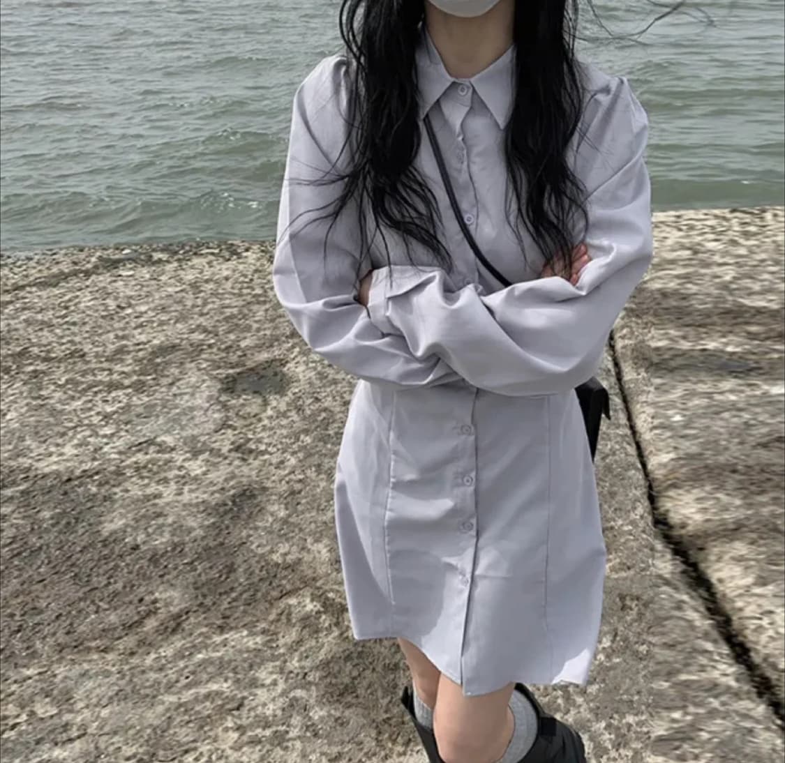 애니원모어 그레이 셔츠 원피스 상품이미지1