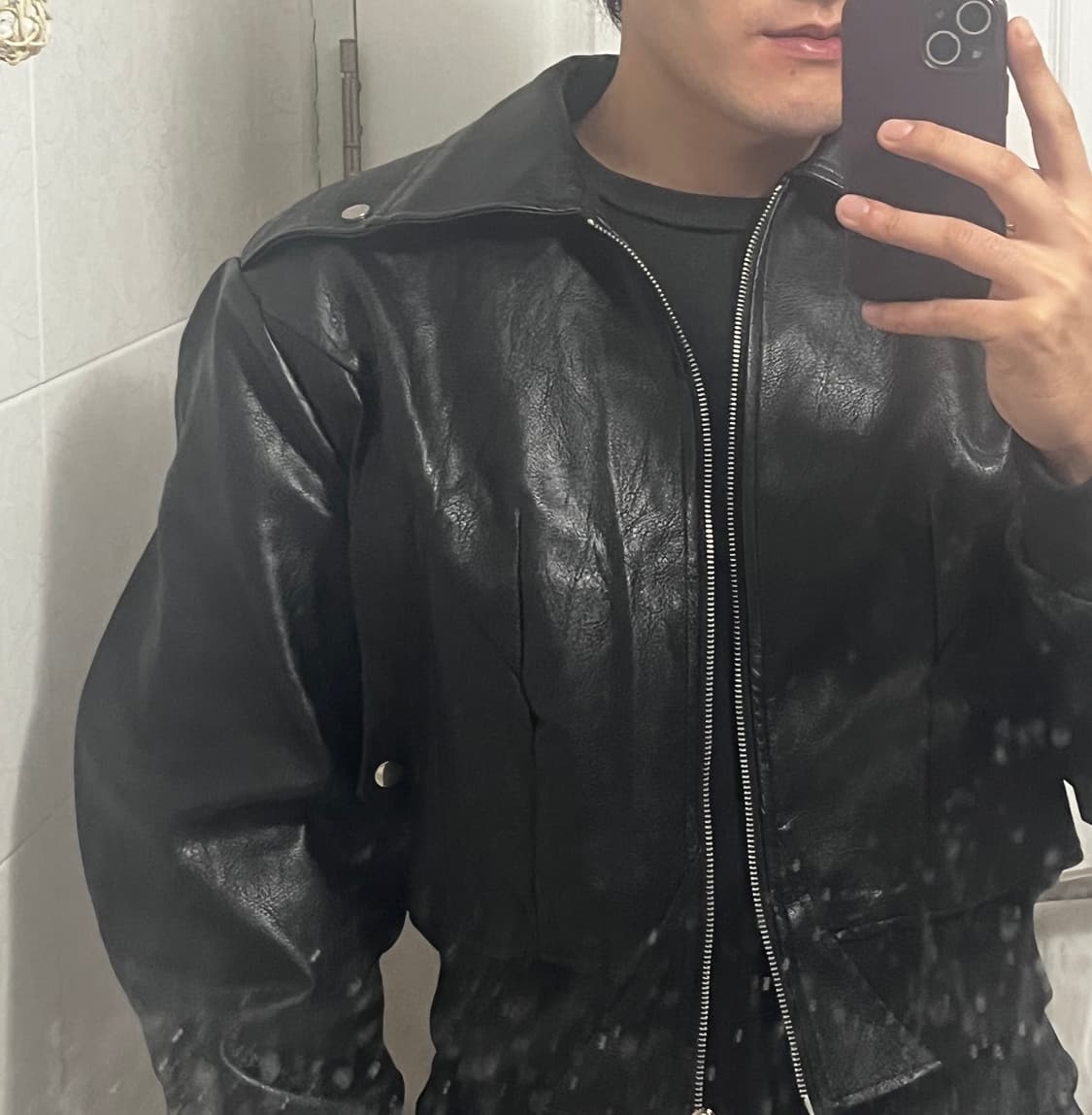 크롭 레더(페이크) 자켓 상품이미지1