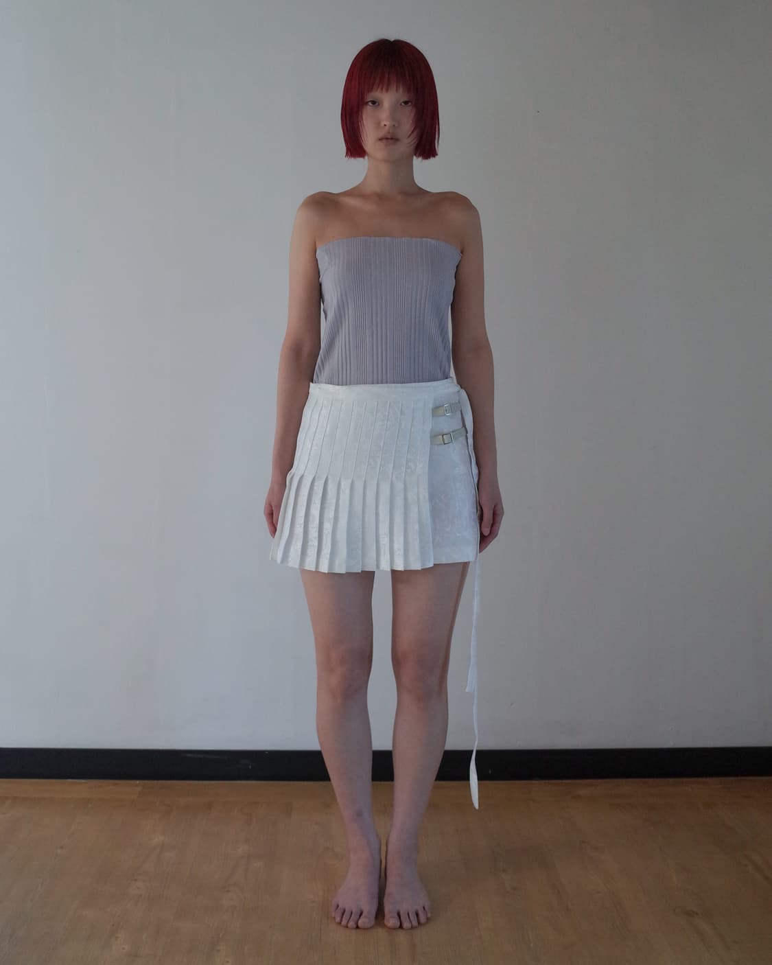 하우스므세 JACQUARD WRAP PLEATS SKIRT 화이트 상품이미지2