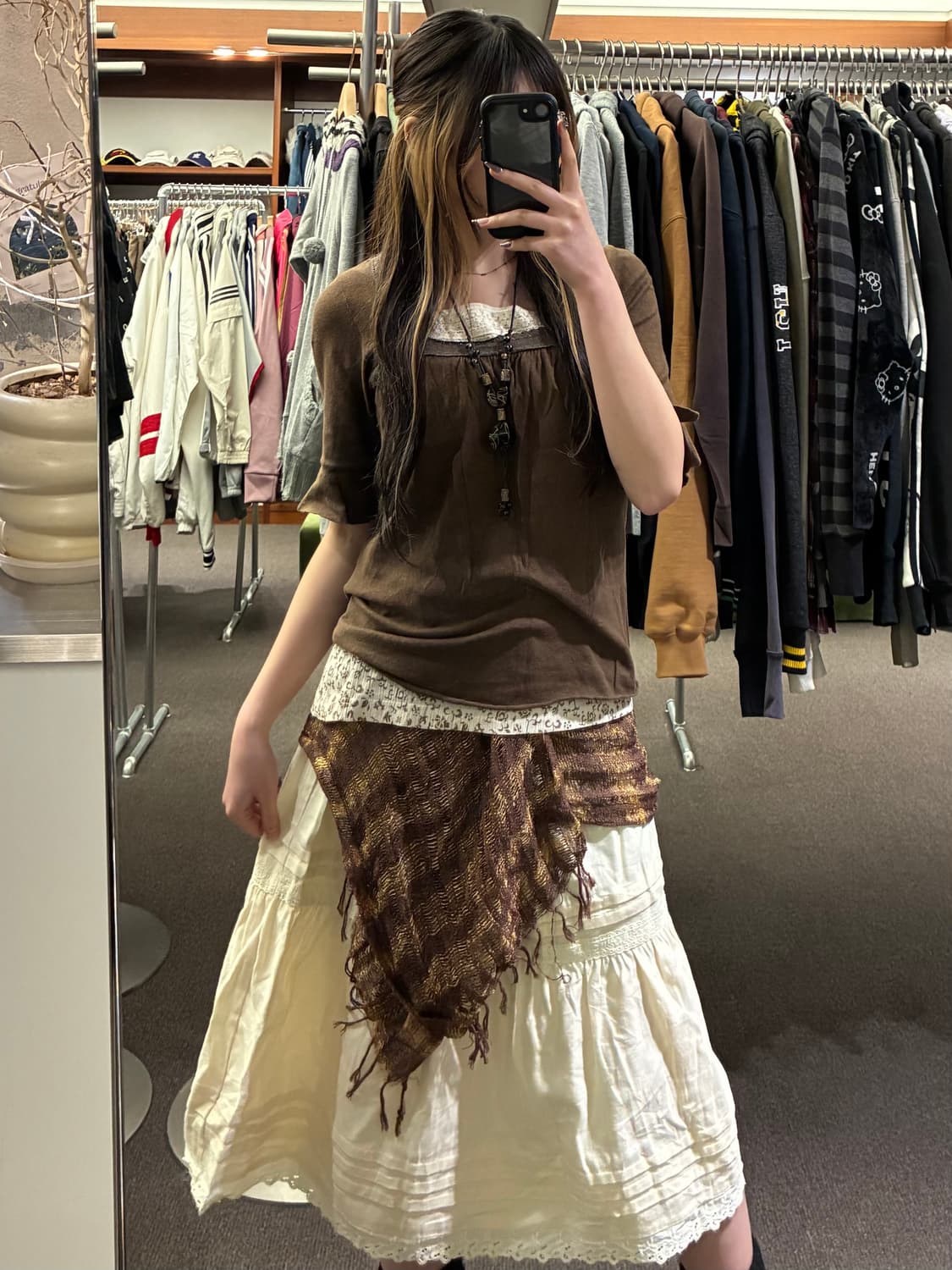 L)Japanese vintage 아이보리 레이스 디테일 롱 스커트 상품이미지7