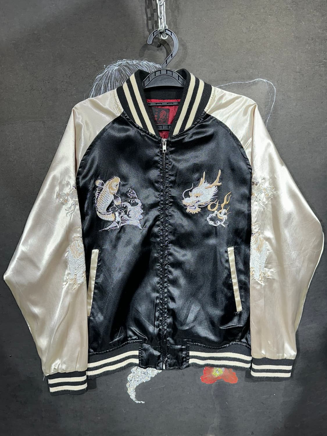 일본빈티지 일심여경 블랙 골드 잉어 용머리 스카잔 M 상품이미지6