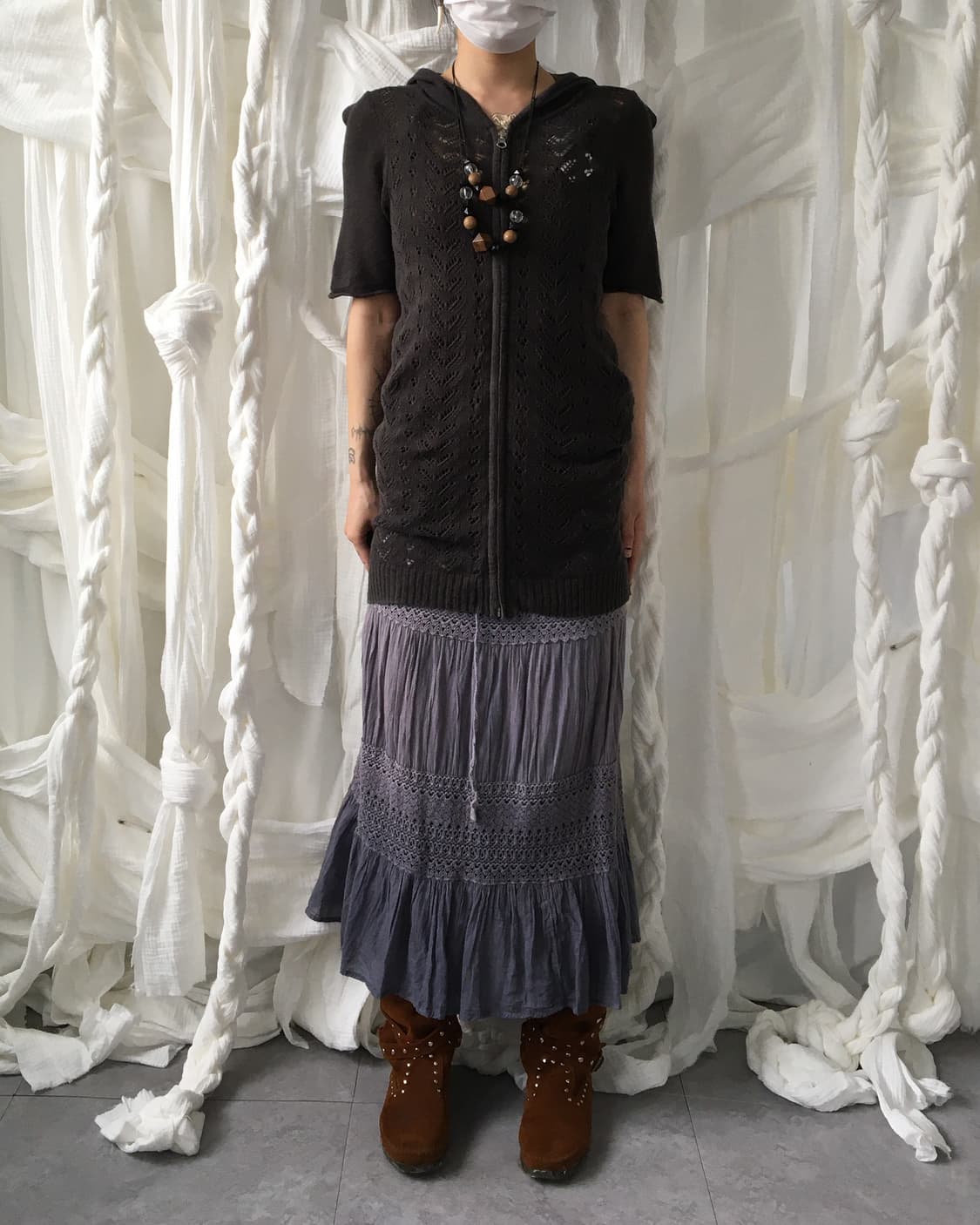 Punching pattern knit hood zip up 상품이미지1