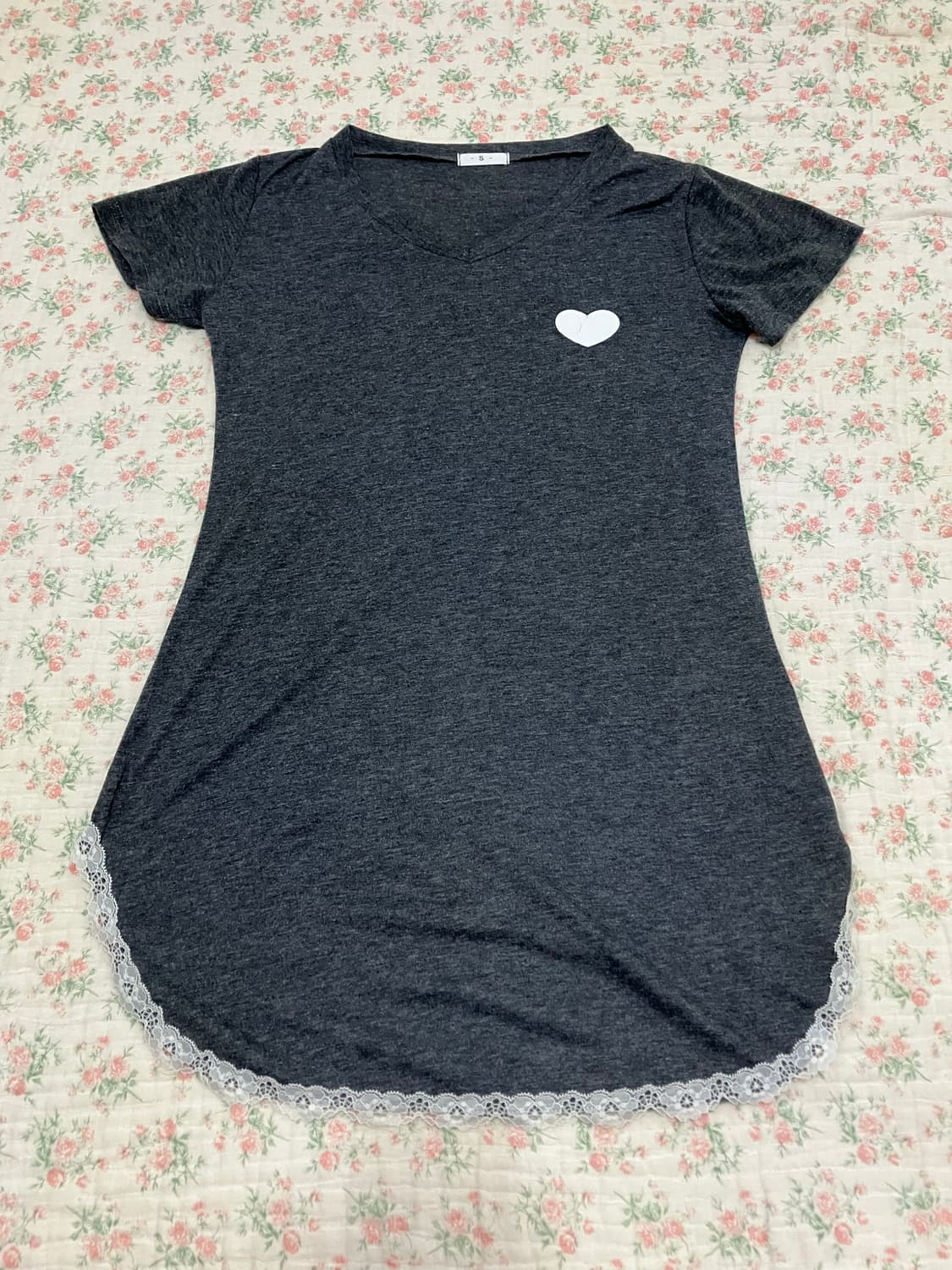 빈티지 차콜 레이스 하트 롱 원피스 1106 모리걸 y2k 스트릿 갸루  상품이미지4