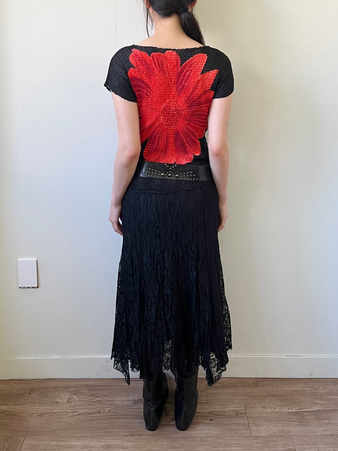 Japan vtg 플라워 플리츠 탑 상품이미지10